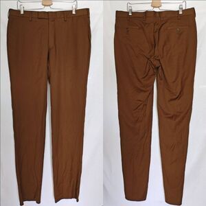 Paul Fredrick Dress Pants Tailored Fit Slacks Trouser Brown 38 R Wool Flat Front